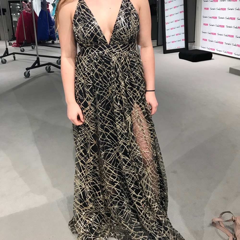 Black and gold prom dress